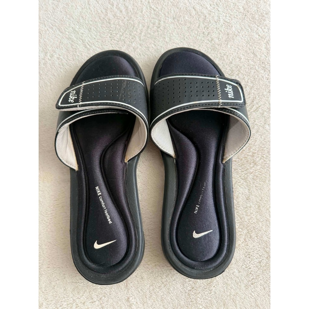 Nike Womens 8 Black Slides Ultra Comfort Memory Foam Adjustable Strap Sandals